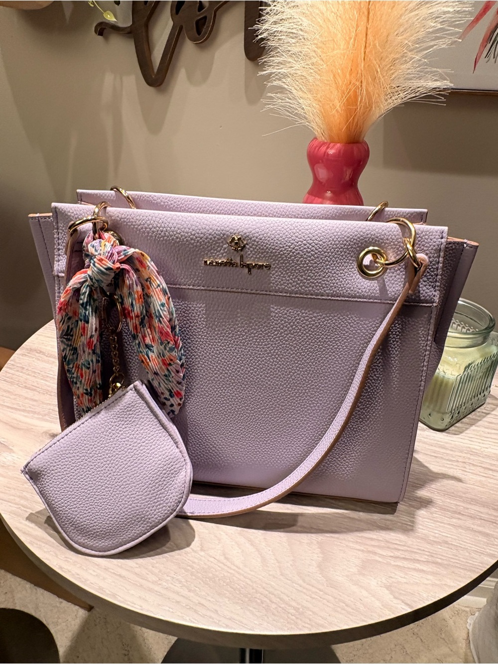 Lilac Tote Bag with Scarf Accent